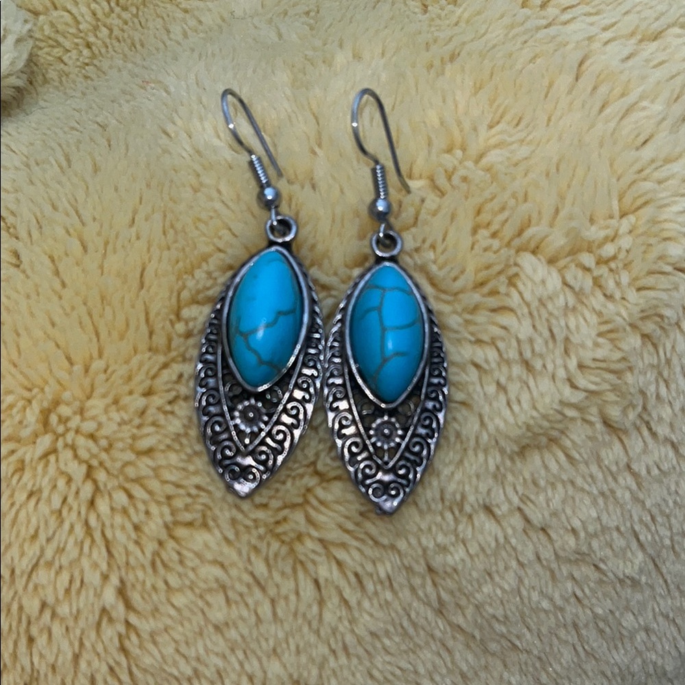Turquoise Silver Dangle Earrings